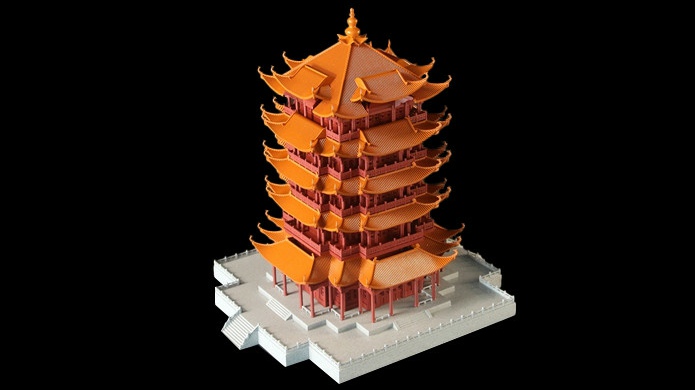 精加工3d打印古建筑—黄鹤楼-秀美aau3d打印