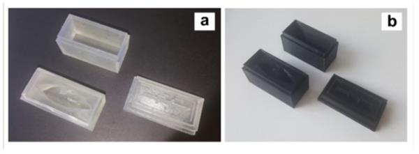 个性化的唇膏元素3D打印在透明树脂(左)和ABS